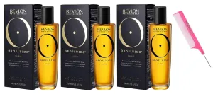 kuss Comb   OROFLUlDO Elixir Hair Oil, The ORIGINAL Mindful Ritual by RevIon, OrofIuido Shine Silkiness Hair Serum (w/Argan-Oil Infused PINK Comb) (3.38 oz / 100 ml (PACK OF 3))