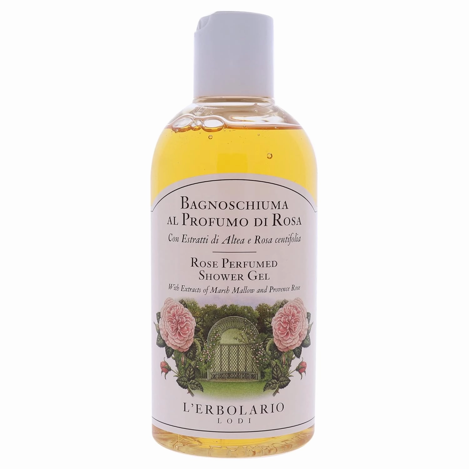 L'Erbolario Perfumed Shower Gel – Soothing Body Soap with Marsh Mallow – Protecting and Toning Body Wash with Amber Floral Fragrance - Rose - 8.4 oz