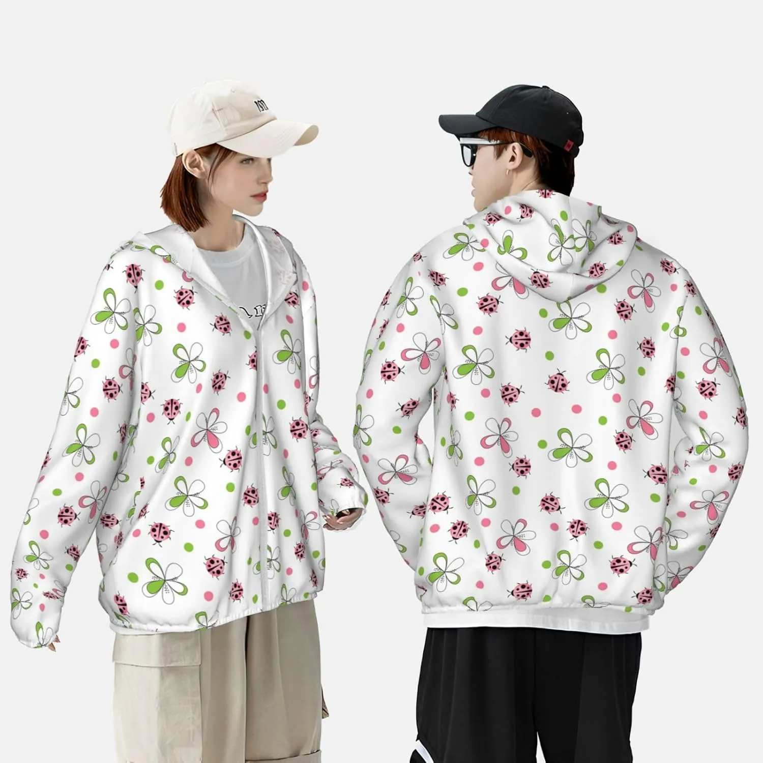 Ladybug Pattern Hoodie Sun Proof Hooded Shirt Refreshing Clothing Jacket Shirts Adult Long Sleeve Sports Hoodies