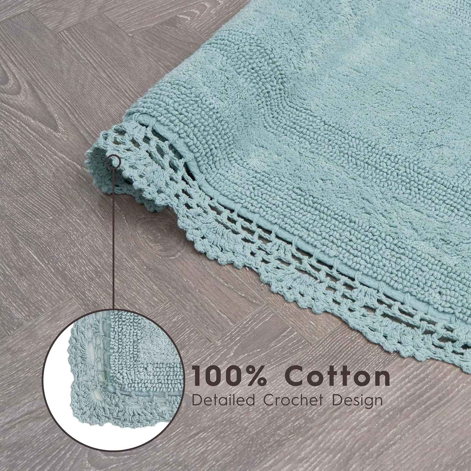 Laura Ashley Crochet Cotton 17x24/21x34 in. 2-Piece Bath Rug Set, Aqua