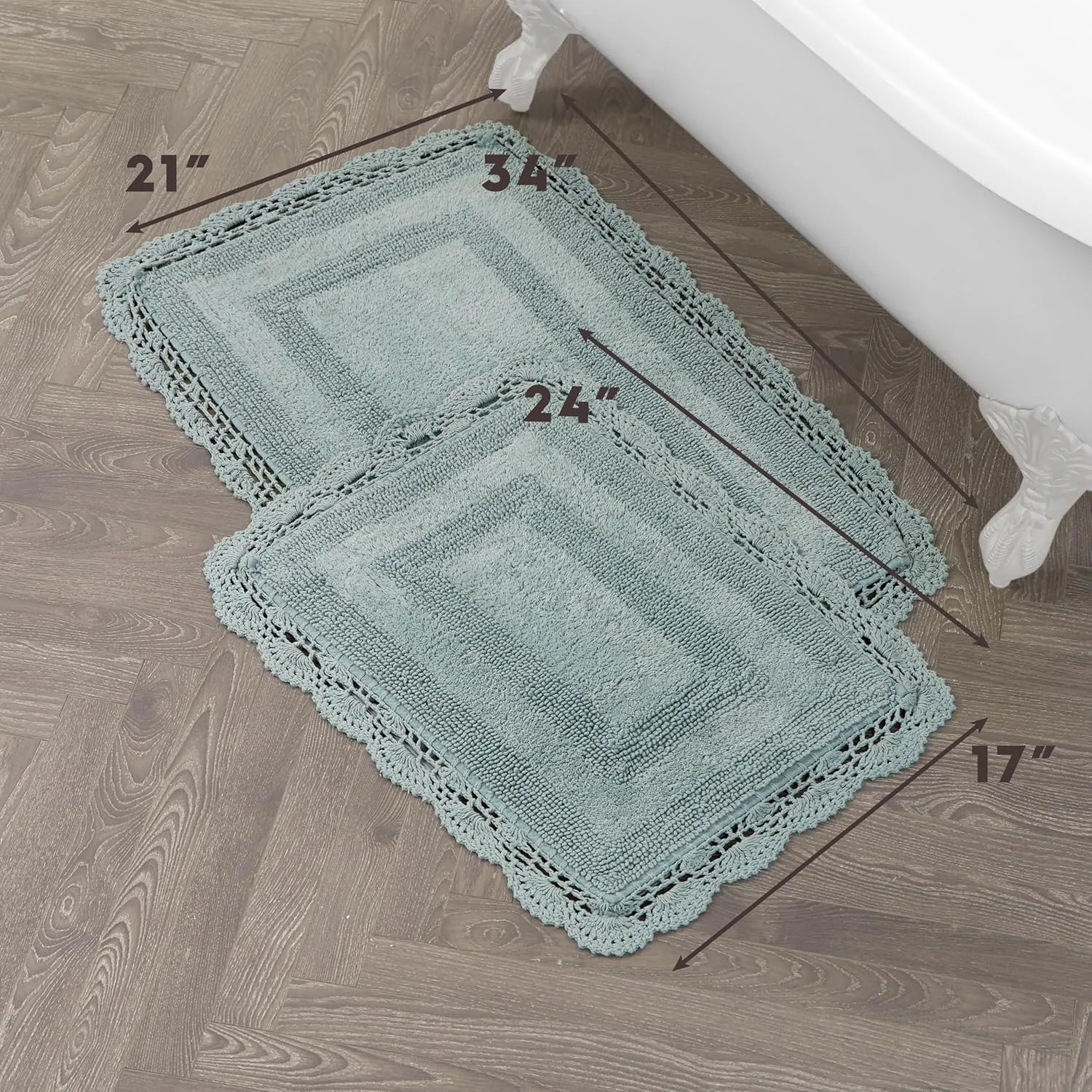 Laura Ashley Crochet Cotton 17x24/21x34 in. 2-Piece Bath Rug Set, Aqua