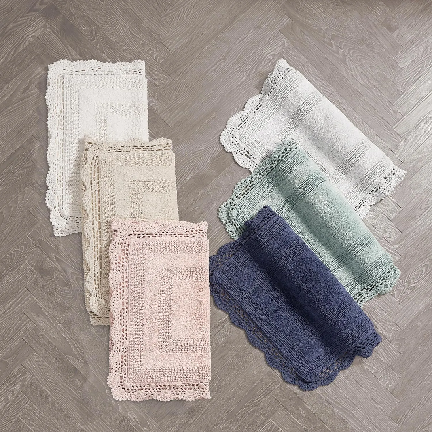 Laura Ashley Crochet Cotton 17x24/21x34 in. 2-Piece Bath Rug Set, Aqua