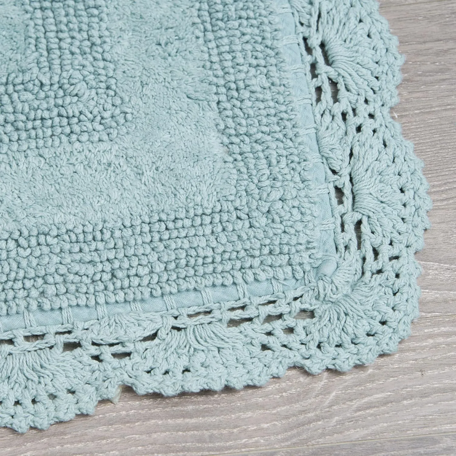 Laura Ashley Crochet Cotton 17x24/21x34 in. 2-Piece Bath Rug Set, Aqua