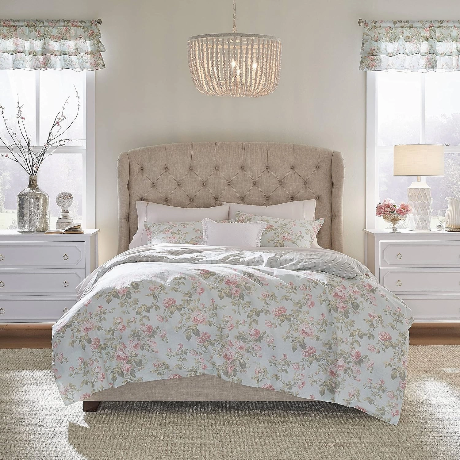 Laura Ashley Home - Queen Duvet Cover Set, Reversible Cotton Bedding with Matching Shams, Breathable Home Decor for All Seasons (Madelynn Blue, Queen)