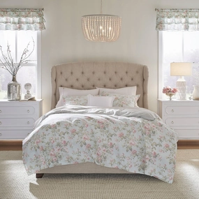Laura Ashley Home - Queen Duvet Cover Set, Reversible Cotton Bedding with Matching Shams, Breathable Home Decor for All Seasons (Madelynn Blue, Queen)