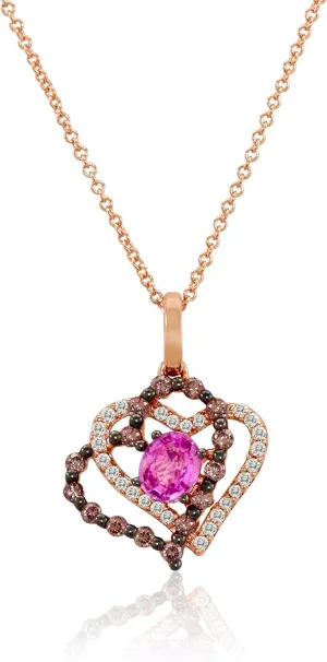 LE VIAN 1/3 Carat Vanilla and Chocolate Diamond w 3/8 Carat Pink Sapphire Necklace for Women | 14k Rose Gold Heart Shaped Pendant for Her | 18 Inch Chain (G-H/Brown, VS2-SI1, 0.34 cttw) Lobster Claw