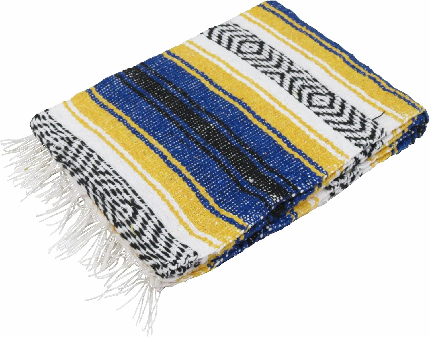 Leos Imports Handmade Classic Mexican Throw Blanket for Camping, Beach, Picnic & Yoga | Serape Blankets for Travel and Outdoor 72 x 49 Inches (Blue & Gold)