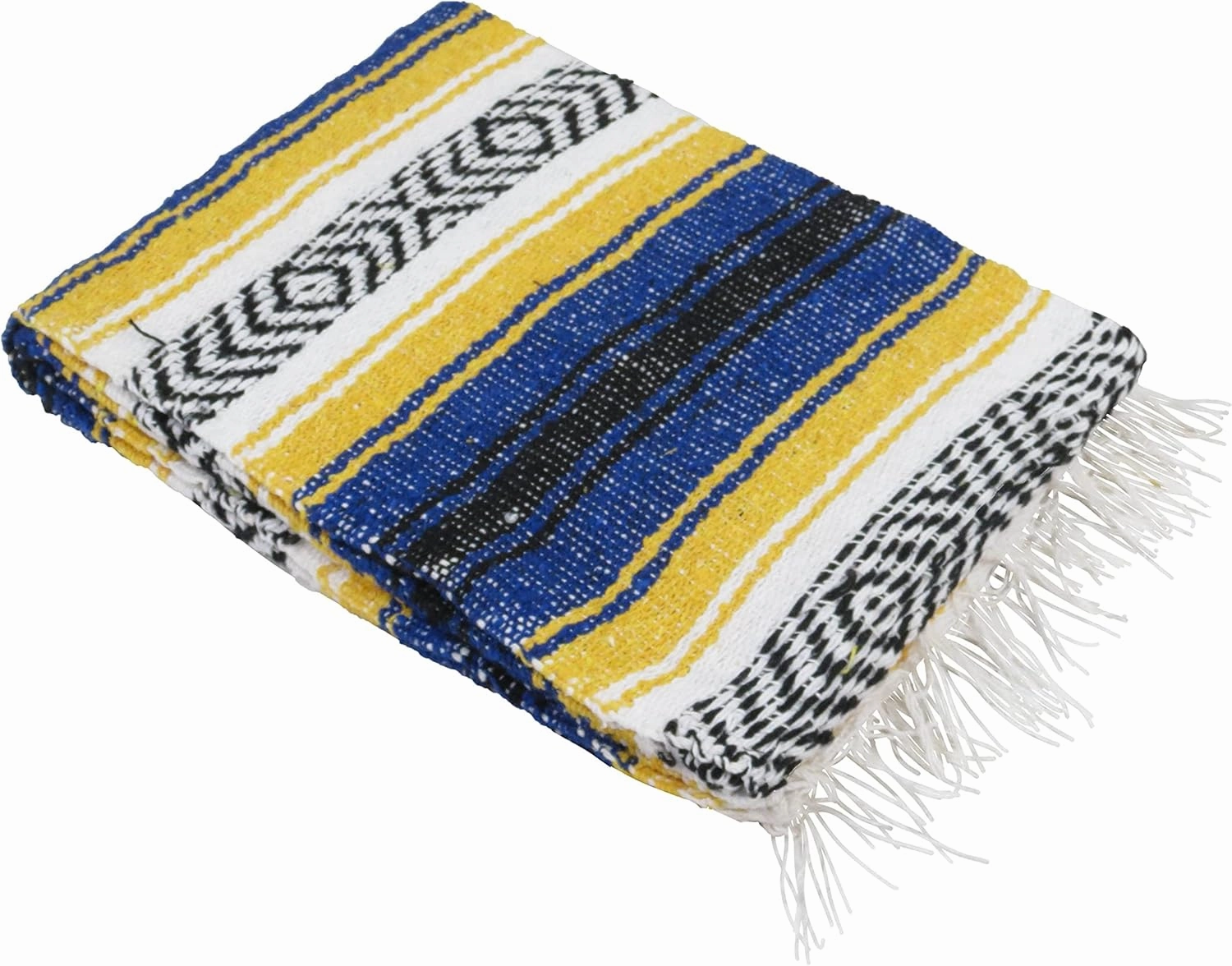 Leos Imports Handmade Classic Mexican Throw Blanket for Camping, Beach, Picnic & Yoga | Serape Blankets for Travel and Outdoor 72 x 49 Inches (Blue & Gold)
