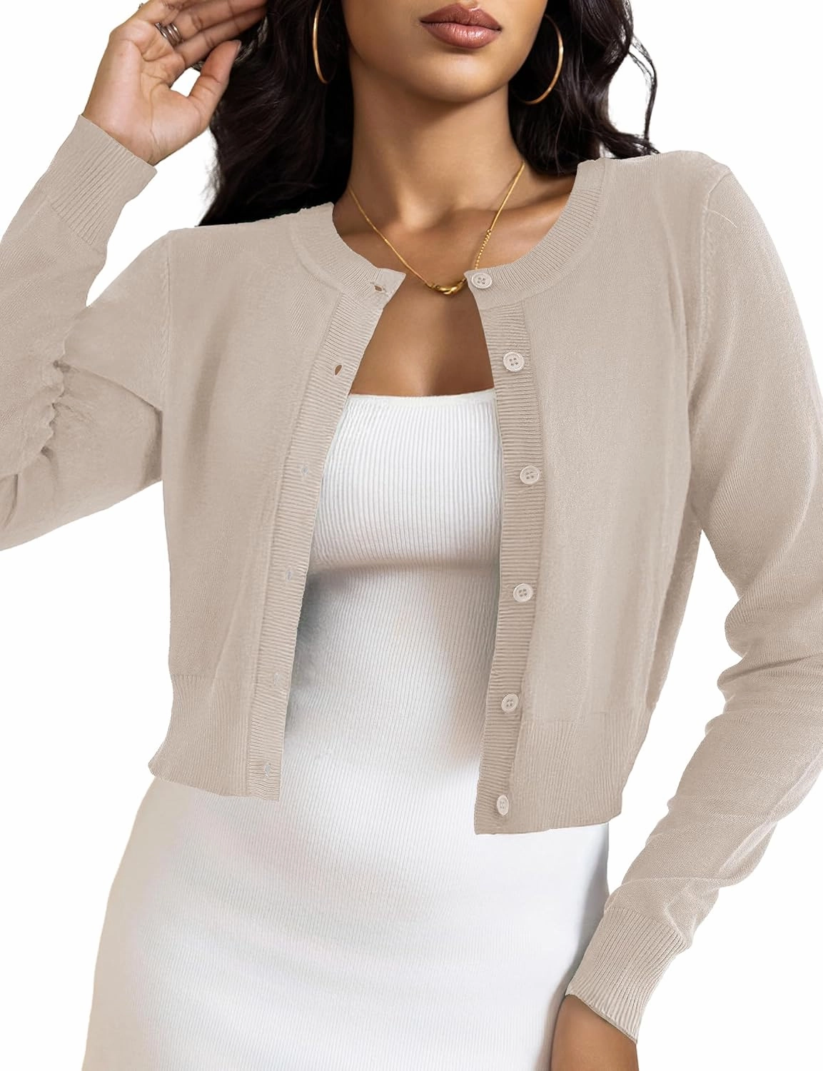 LETDIOSTO Cropped Cardigan Bolero Shrug for Women, Button Down Long Sleeve Knit Sweater for Dresses,for Jeans, S to XL