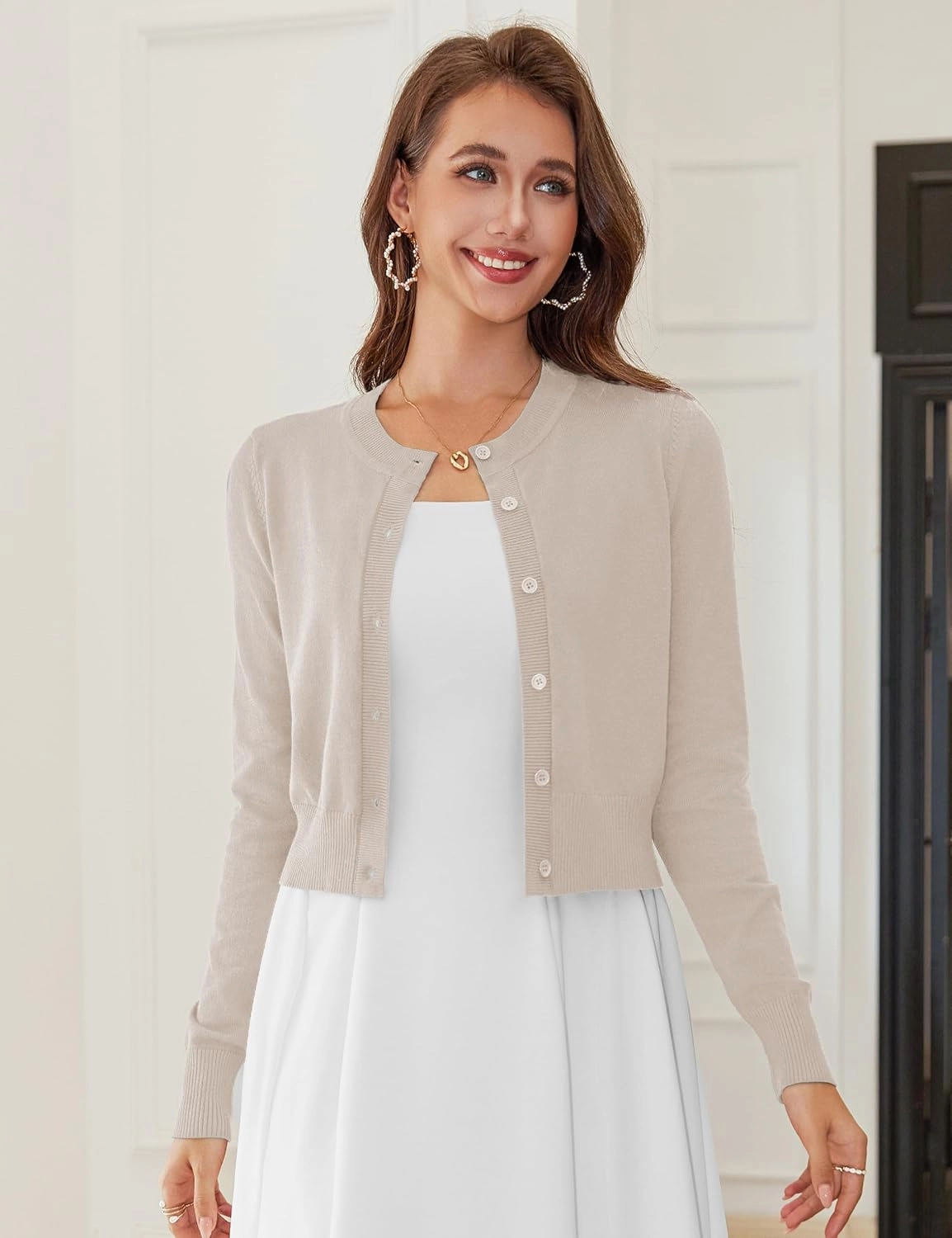 LETDIOSTO Cropped Cardigan Bolero Shrug for Women, Button Down Long Sleeve Knit Sweater for Dresses,for Jeans, S to XL