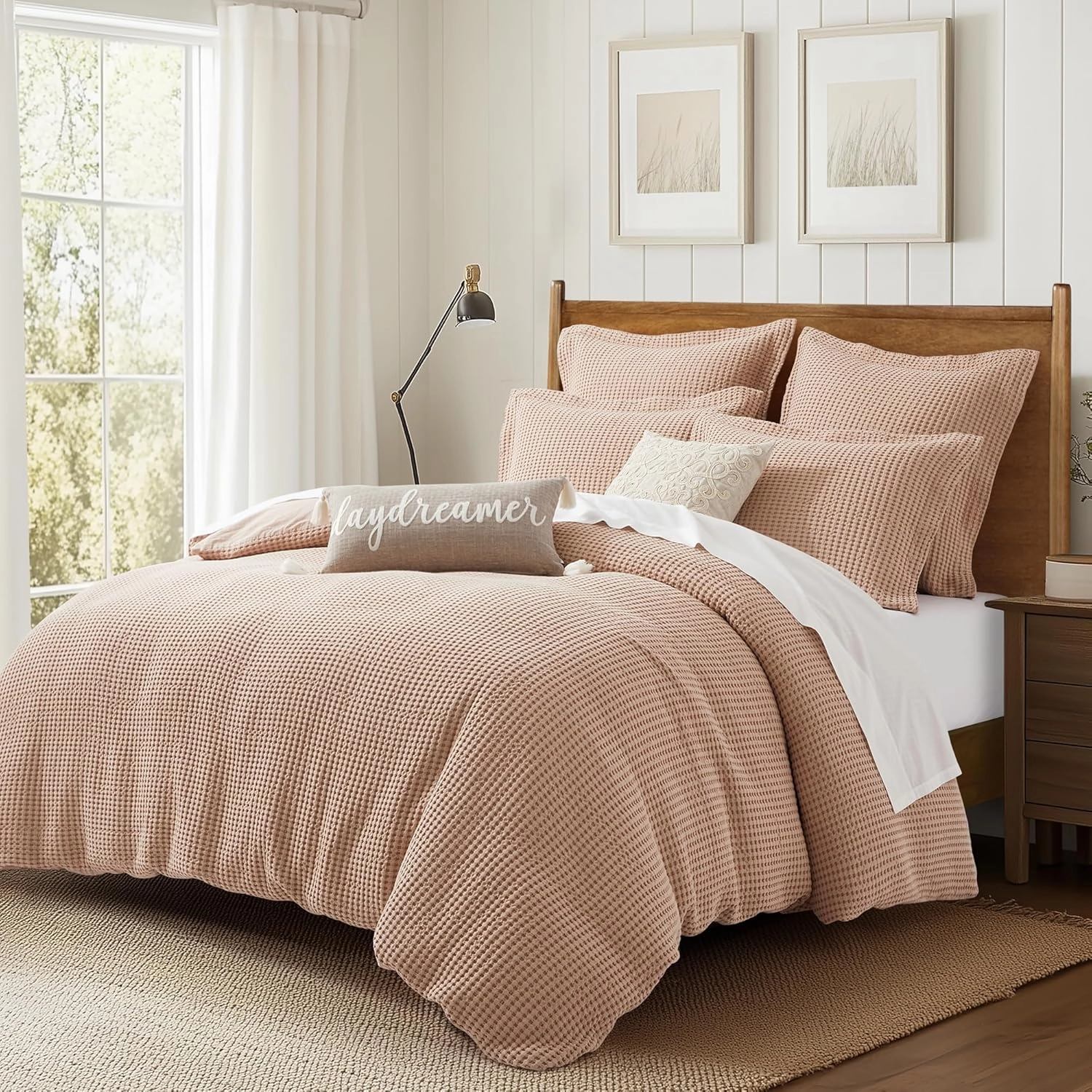 Levtex Home - Mills Waffle - Euro Sham (Set of Two) - Rose - Sham Size (26 x 26in.), No Insert