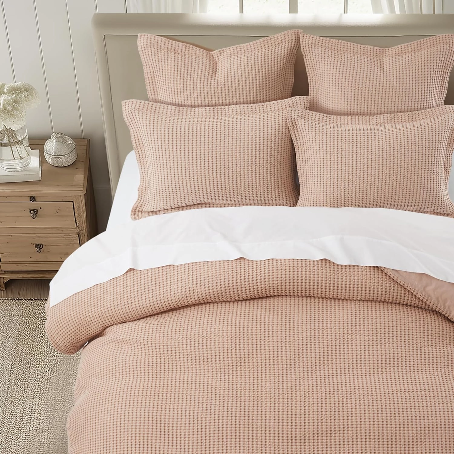 Levtex Home - Mills Waffle - Euro Sham (Set of Two) - Rose - Sham Size (26 x 26in.), No Insert