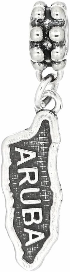 LGU Sterling Silver Oxidized Aruba Country Map Dangle Bead Charm