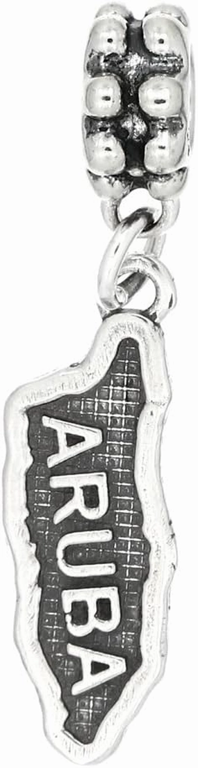 LGU Sterling Silver Oxidized Aruba Country Map Dangle Bead Charm