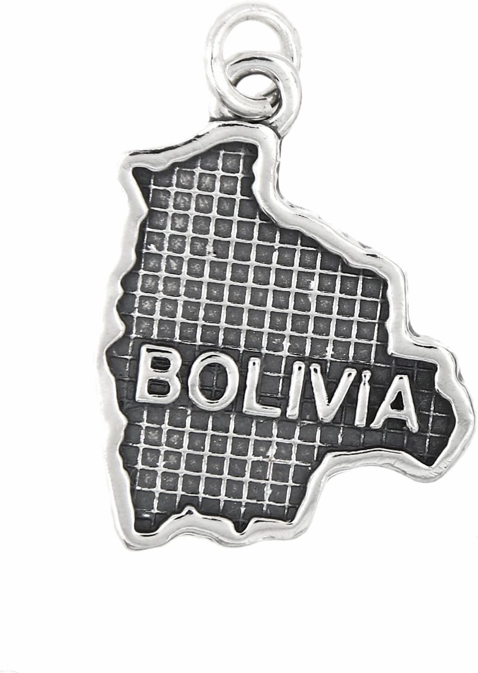 LGU Sterling Silver Oxidized Textured Country Map of Bolivia Charm