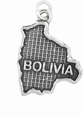 LGU Sterling Silver Oxidized Textured Country Map of Bolivia Charm