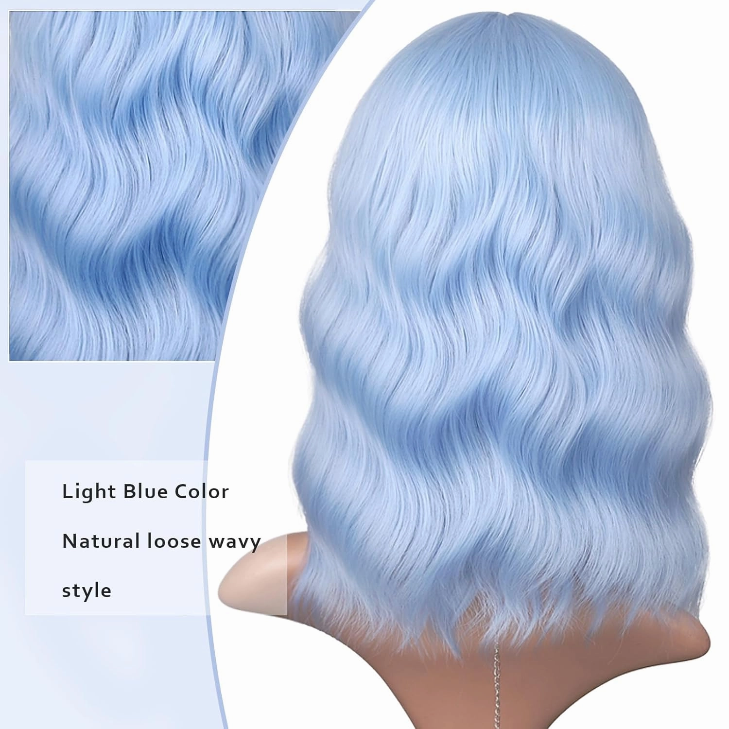 Light Blue Wig for Women Wavy Curly Light Blue Bob Wigs Middle Part 14 Inch Shoulder Length Heat Resistant Synthetic Colorful Wig