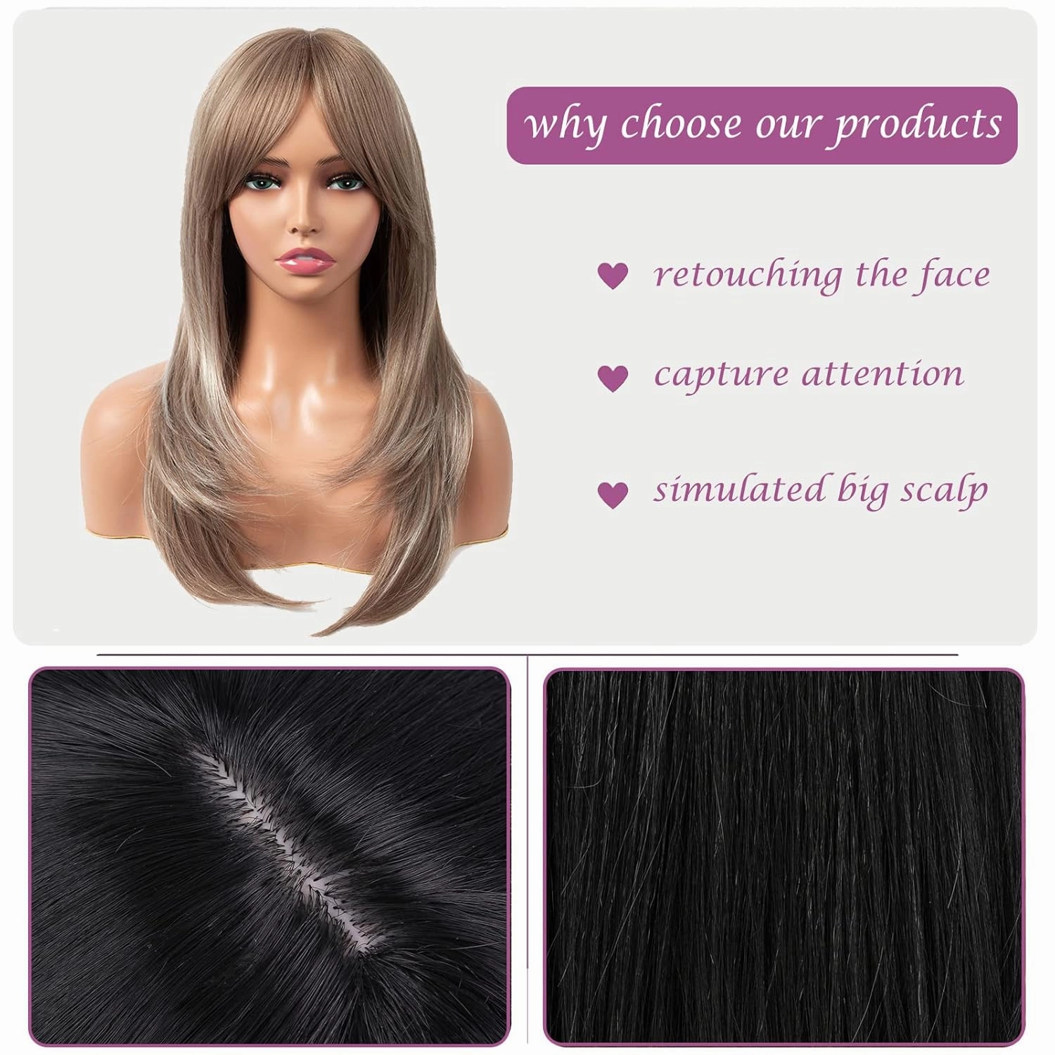 Light Brown Wigs for Women 22 Inch Shoulder Length Wig with Bangs Synthetic Centre Parting Long Straight Layered Wig Natural Looking Wig for Daily Party Use(Light Brown)