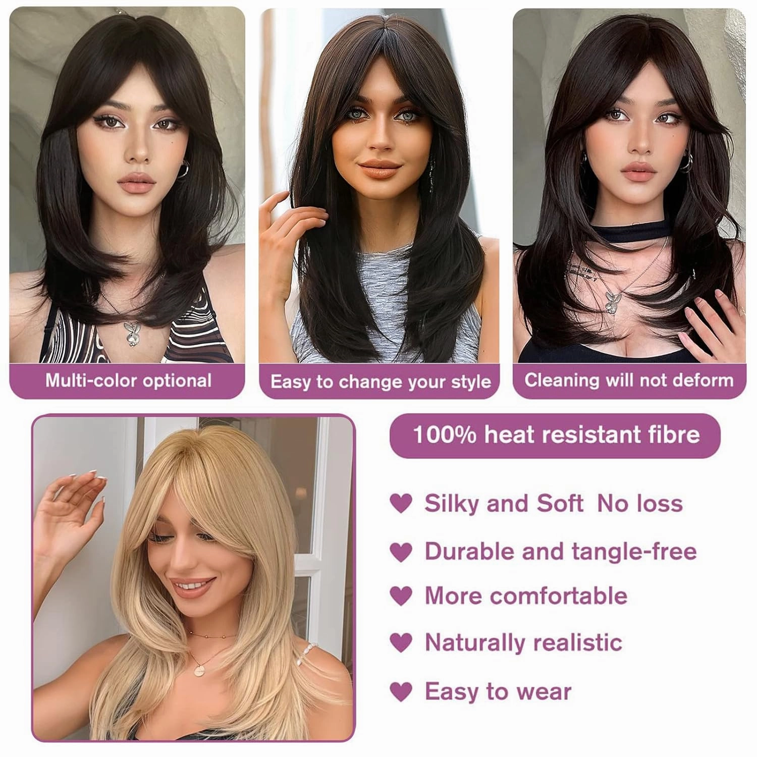 Light Brown Wigs for Women 22 Inch Shoulder Length Wig with Bangs Synthetic Centre Parting Long Straight Layered Wig Natural Looking Wig for Daily Party Use(Light Brown)