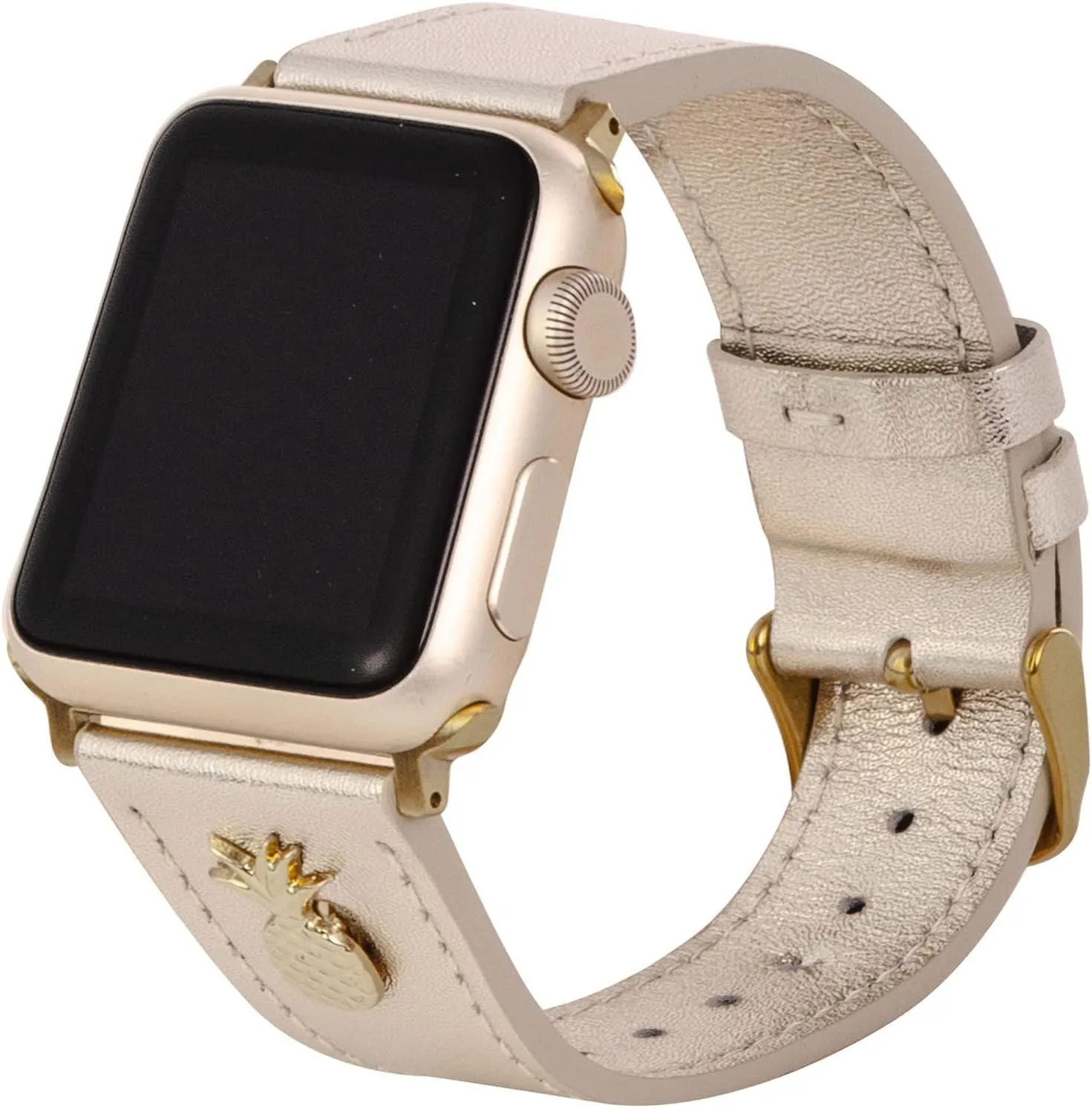 Lilly Pulitzer Genuine Leather Watch Band Sized to Fit 42mm, 44mm, & 45mm Smartwatches, Compatible with Apple Watch Series 1-8 and SE, Gold