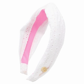 Lilly Pulitzer Eyelet Top Knot Headband, Cute Knotted Hair Accessories for Women (Resort White)