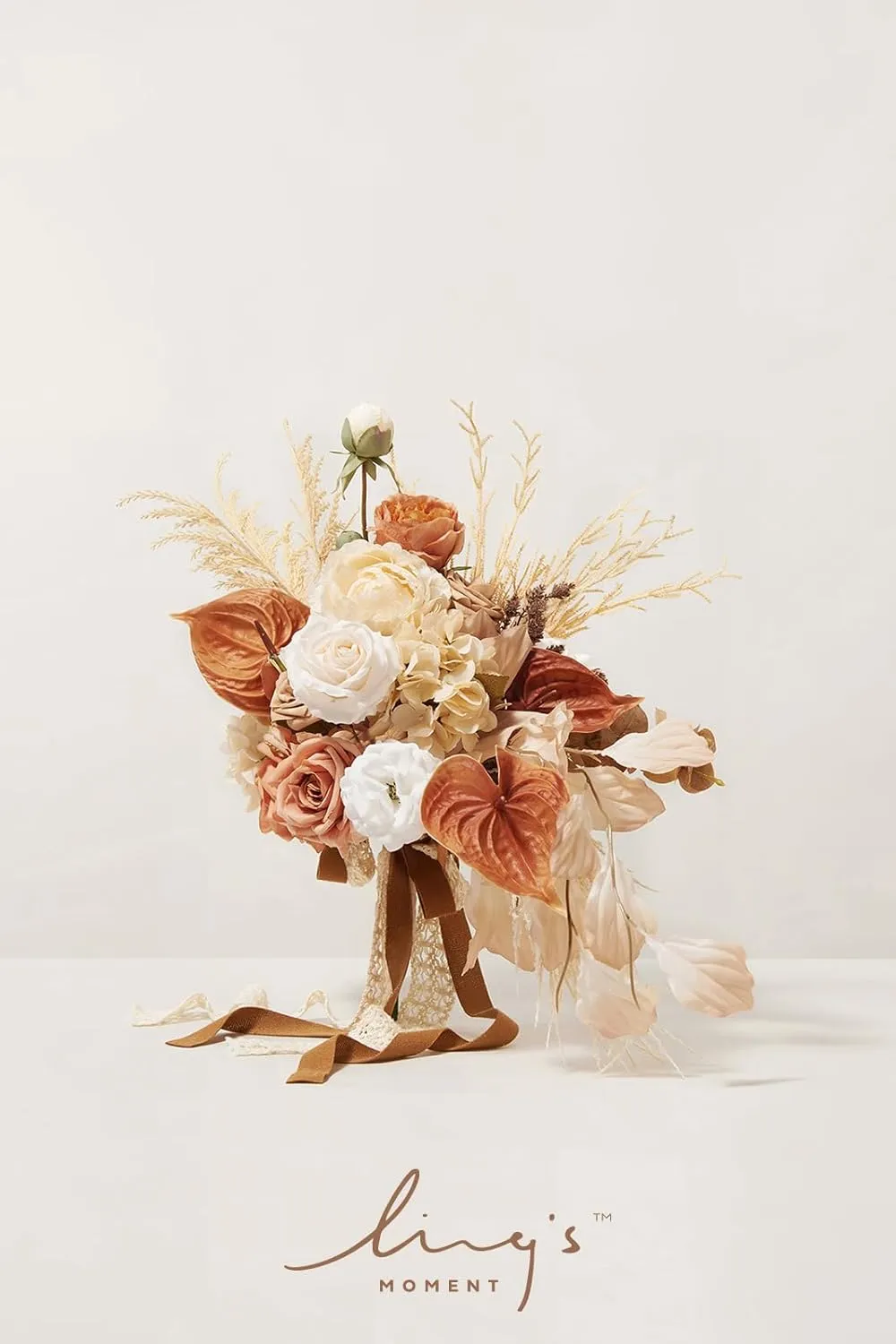 Ling's Moment Boho Bridal Bouquet Cascading, Rustic Wedding Bouquets for Bride, 15 Inch Silk Fall Artificial Wedding Flower Bouquet