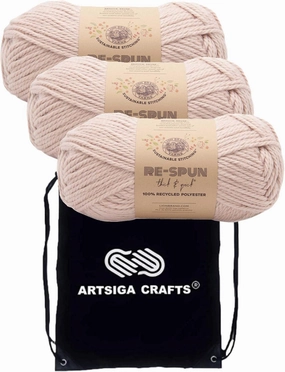 Lion Brand Re Spun Thick & Quick Sepia Rose 843-101 (3-Skeins - Same Dye Lot) Weight S Bulky #6 Polyester Yarn for Crocheting and Knitting with Project Bag