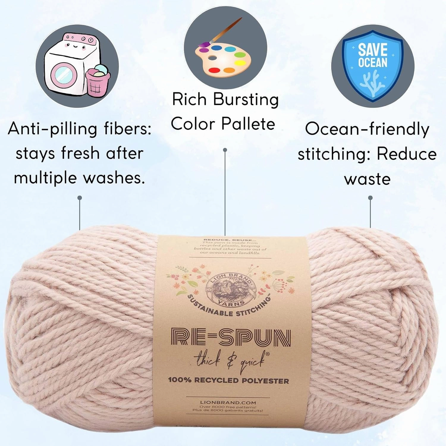 Lion Brand Re Spun Thick & Quick Sepia Rose 843-101 (3-Skeins - Same Dye Lot) Weight S Bulky #6 Polyester Yarn for Crocheting and Knitting with Project Bag