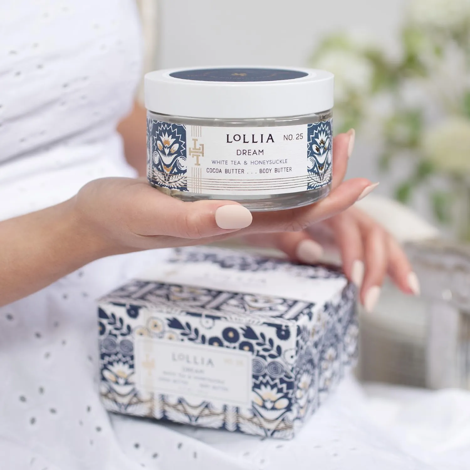 LOLLIA Dream Body Butter, 5.5 oz. - White Tea & Honeysuckle Fragrance - Shea Butter & Cocoa Butter, Body Lotion for Women, Hydrating & Smooth Body Moisturizer