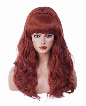 Long Wavy Wigs with Big Red Bouffant Copper Red 80s Costume Classical Wig with Bangs Auburn Beehive Hair Wig for Women