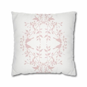 Love Birds on White Block Print Throw Pillow Cover – Soft Rose