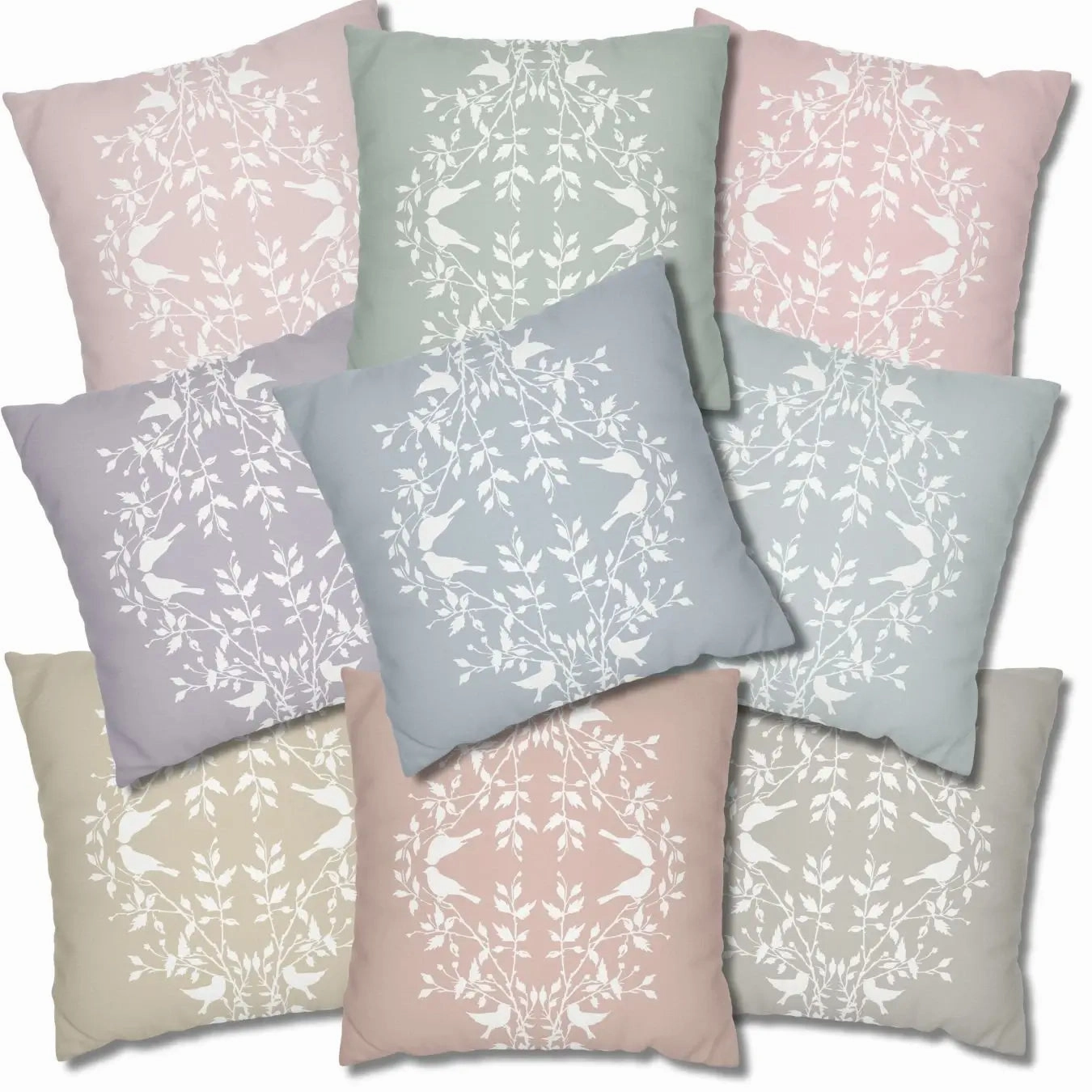 Love Birds on White Block Print Throw Pillow Cover – Soft Rose