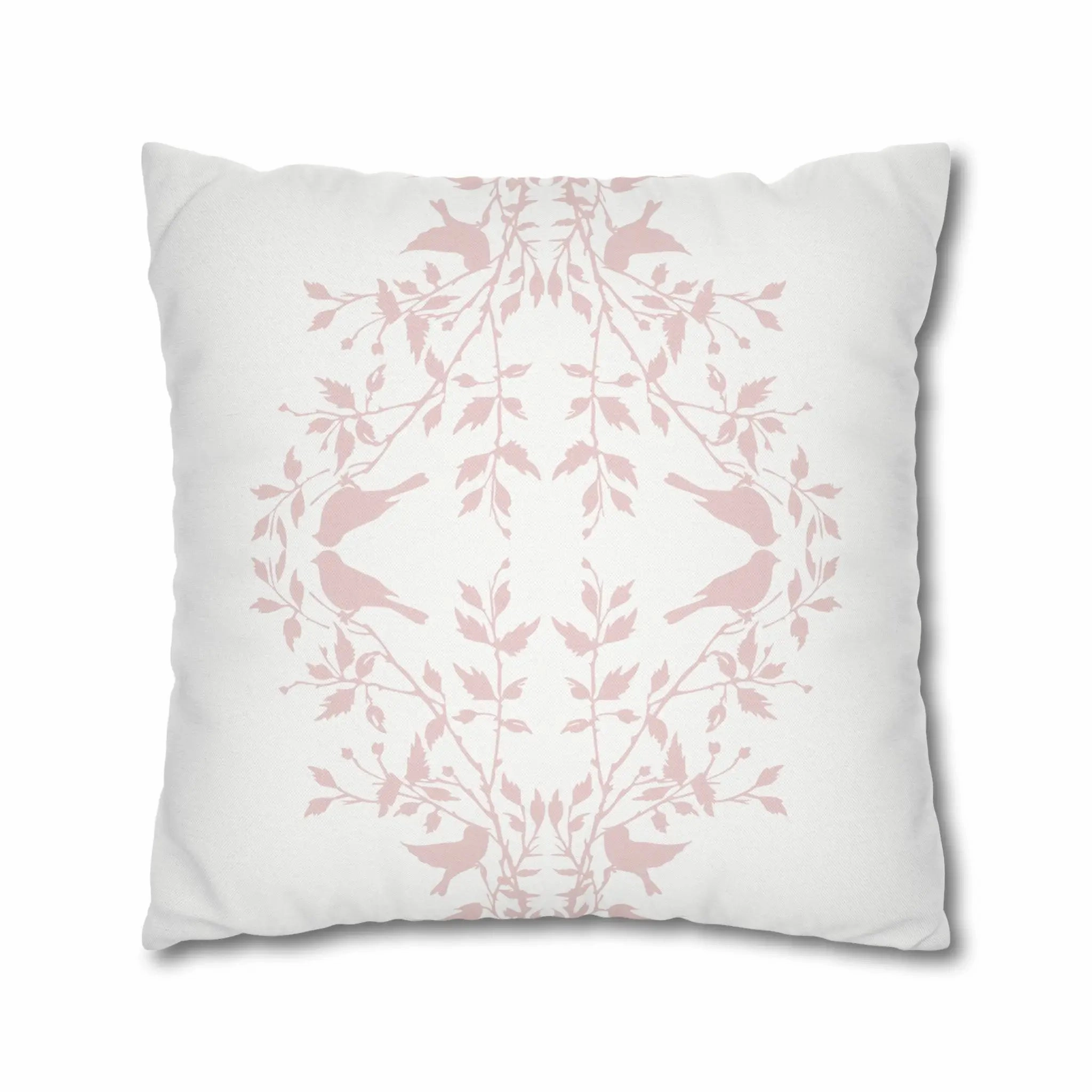 Love Birds on White Block Print Throw Pillow Cover – Soft Rose