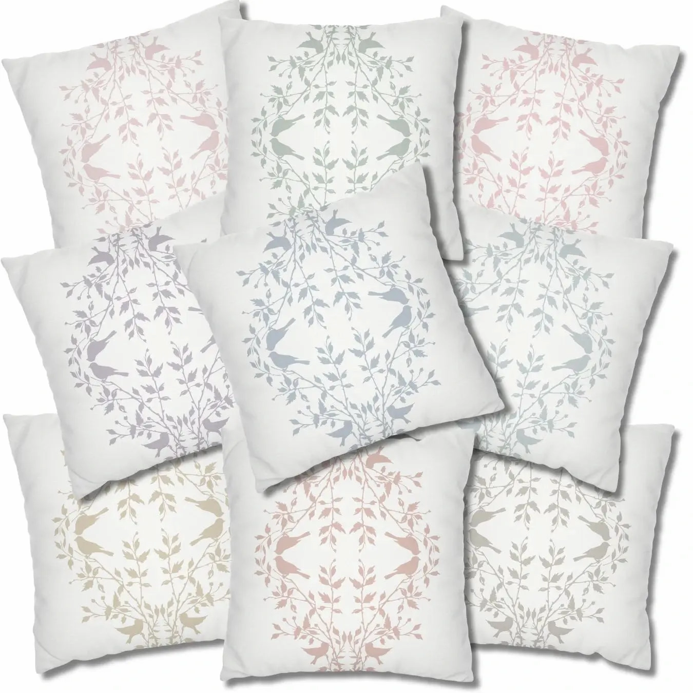 Love Birds on White Block Print Throw Pillow Cover – Soft Rose