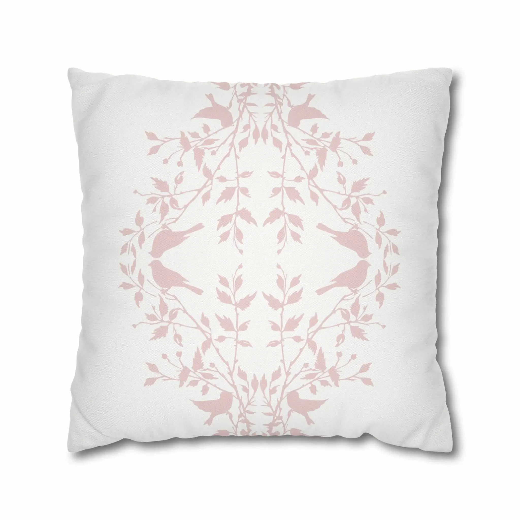Love Birds on White Block Print Throw Pillow Cover – Soft Rose