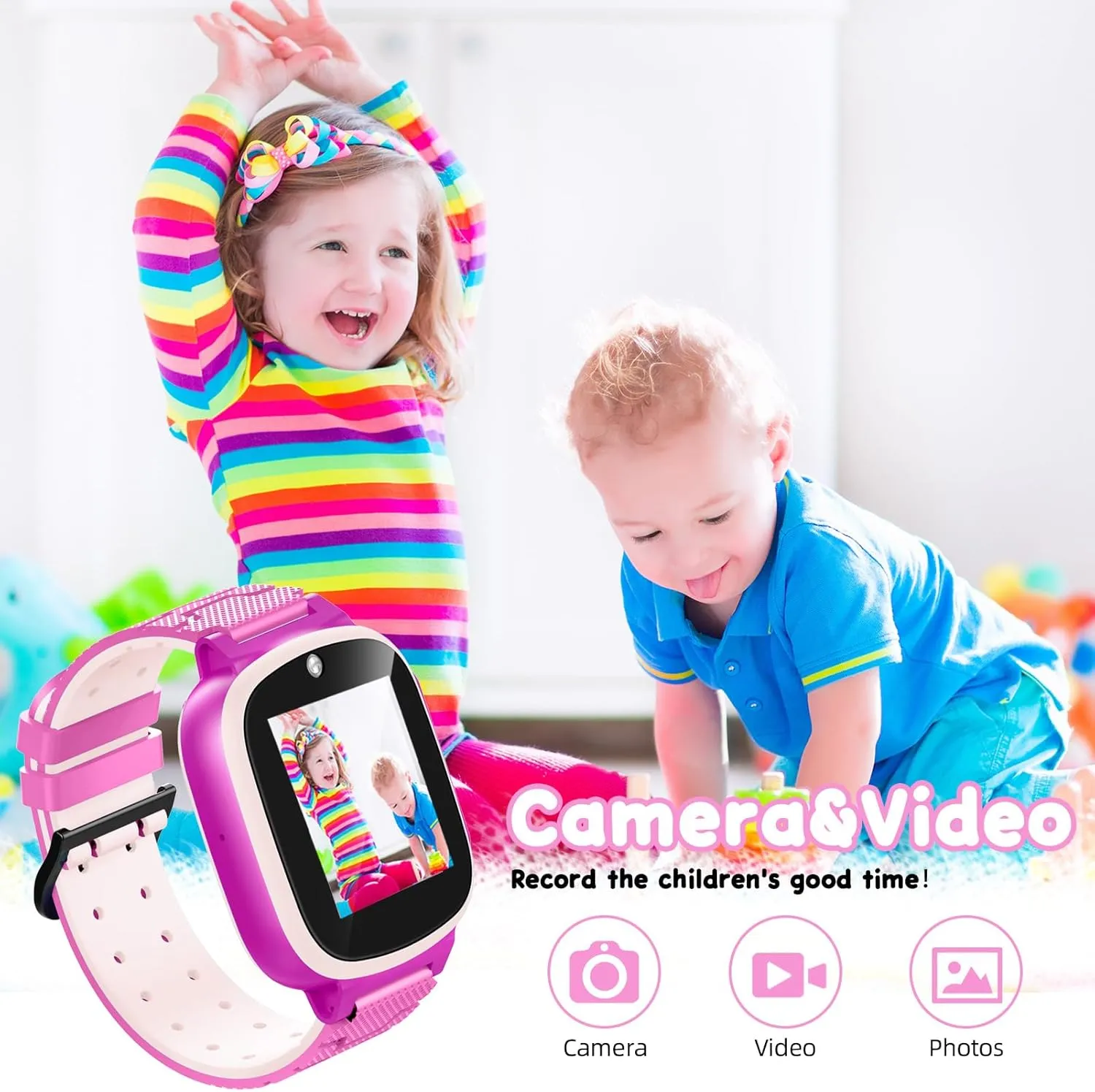 Luoba Kids Smart Watch Girls, Toys for 3-10 Year Old Girls Boys, 1.44 in Touchscreen with 20 Puzzle Games Camera Alarm Video Music Player, Toddler Birthday Gift Pink