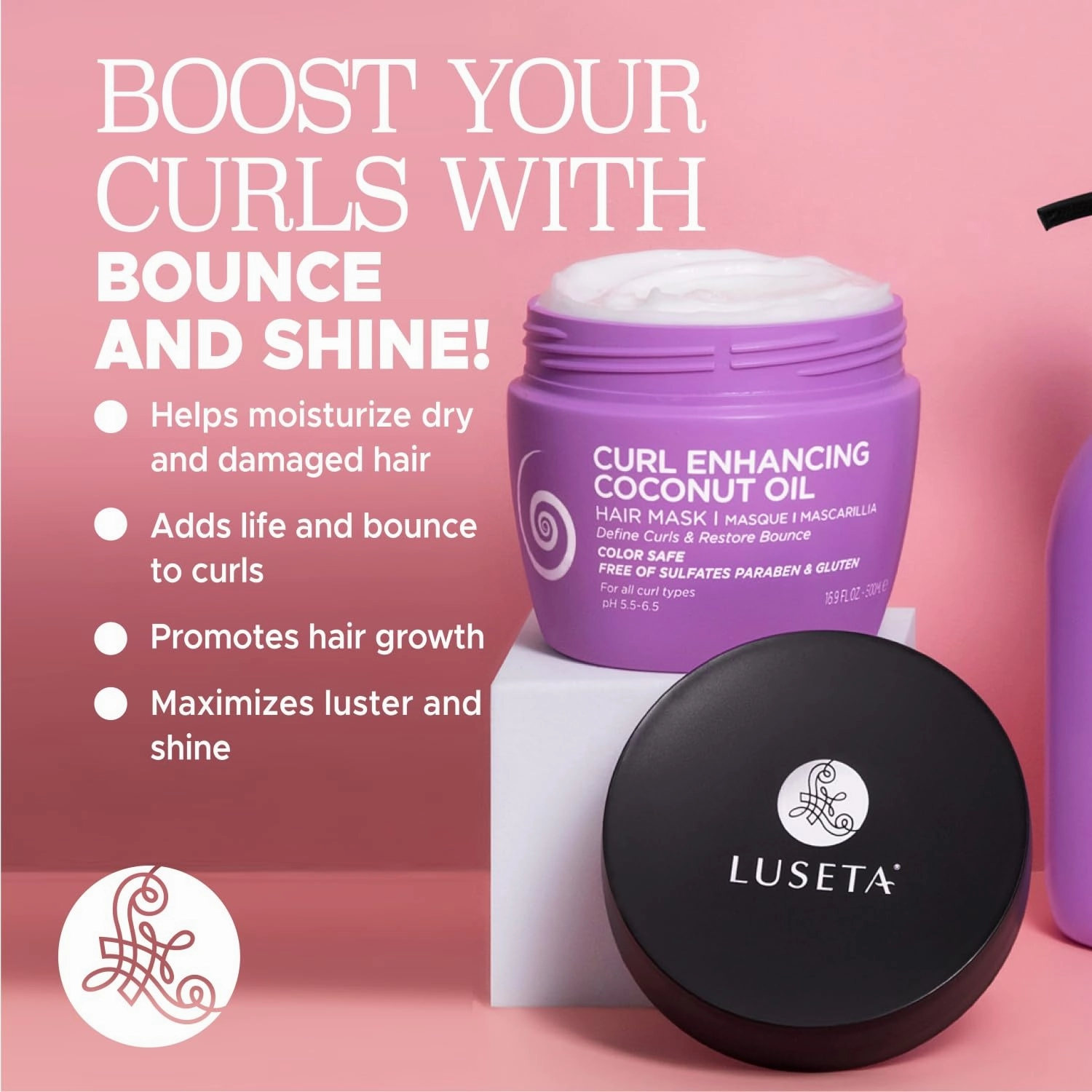 Luseta Curly Hair Mask 16.9 Oz, Smooth & Moisturize, Deep Conditioning Treatment Anti-frizz & Repair Split Ends for Wave Hair