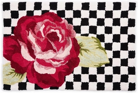 MACKENZIE-CHILDS Bath Rug, Cotton Bathroom Mat, Washable Bath-Mat Rug, Rose and Check