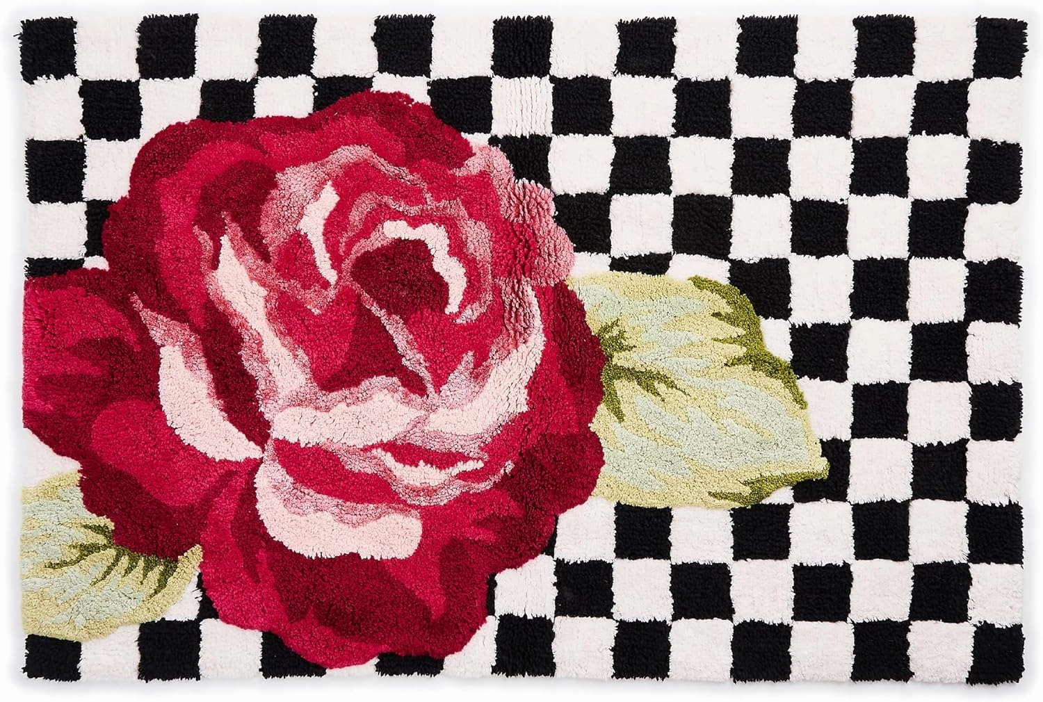MACKENZIE-CHILDS Bath Rug, Cotton Bathroom Mat, Washable Bath-Mat Rug, Rose and Check