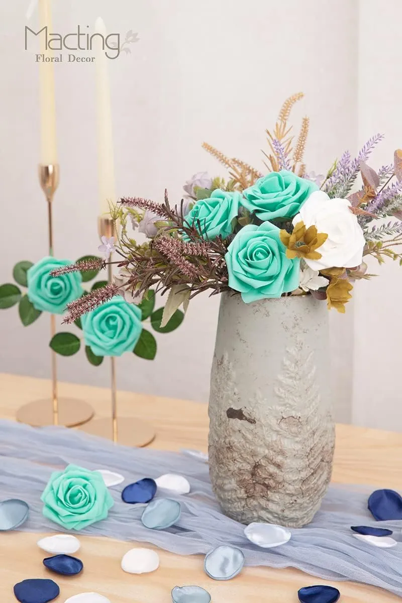 MACTING Artificial Flower Roses 30PCS Real Touch Fake Flowers with Stem Foam Roses for DIY Wedding Bouquets Table Centerpieces Party Baby Shower Home Summer Mothers Day Decoration (Mint Green)