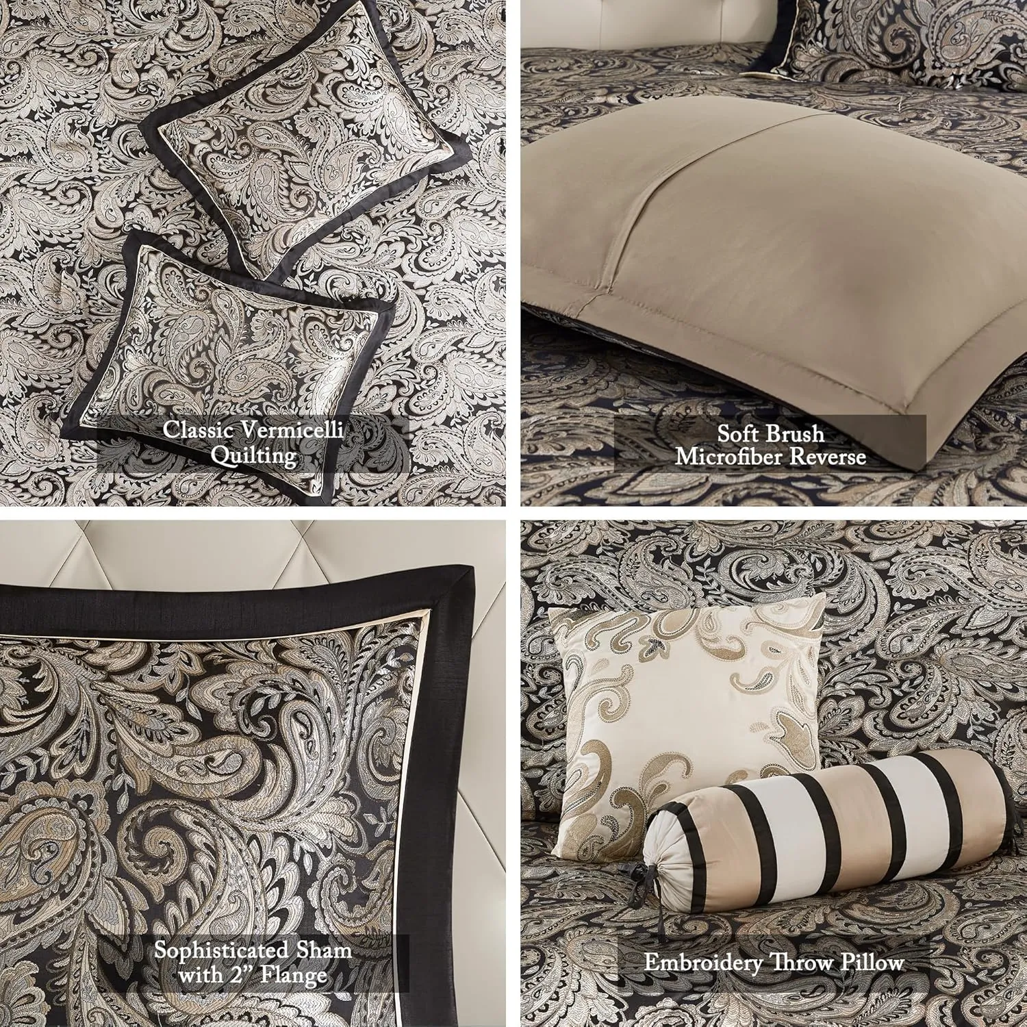 Madison Park Aubrey Reversible Quilted Bedspread Set, Solid Reverse Summer Breathable, Lightweight All Season Bedding Layer, Matching Shams, Bedspread King(120"x118"), Black 5 Piece