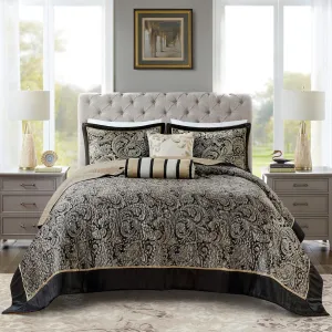 Madison Park Aubrey Reversible Quilted Bedspread Set, Solid Reverse Summer Breathable, Lightweight All Season Bedding Layer, Matching Shams, Bedspread King(120"x118"), Black 5 Piece