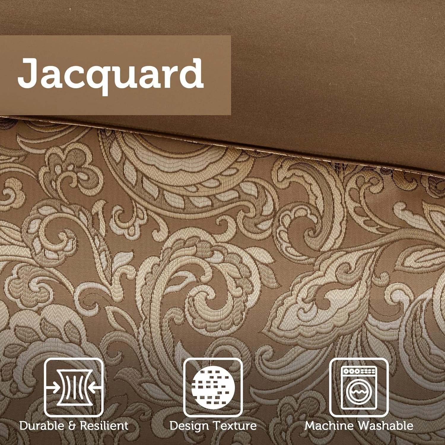 Madison Park Essentials Brystol 24 Piece Room in a Bag Faux Silk Comforter Jacquard Paisley Design Matching Curtains Down Alternative Hypoallergenic All Season Bedding-Set, King(104"x92"), Brown