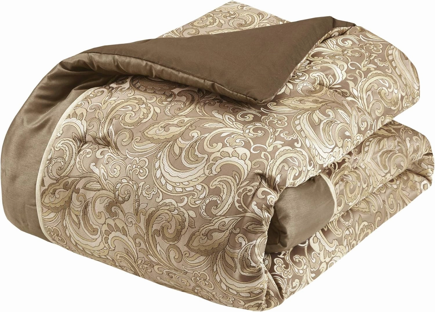 Madison Park Essentials Brystol 24 Piece Room in a Bag Faux Silk Comforter Jacquard Paisley Design Matching Curtains Down Alternative Hypoallergenic All Season Bedding-Set, King(104"x92"), Brown