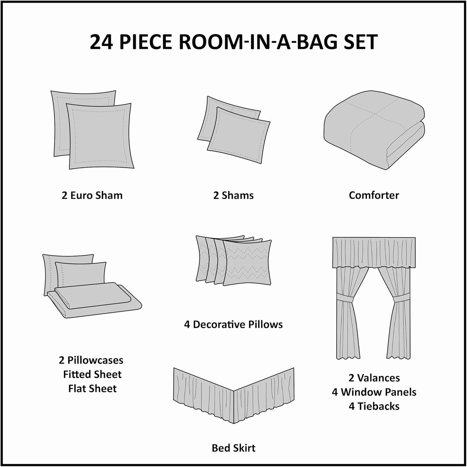 Madison Park Essentials Brystol 24 Piece Room in a Bag Faux Silk Comforter Jacquard Paisley Design Matching Curtains Down Alternative Hypoallergenic All Season Bedding-Set, King(104"x92"), Brown