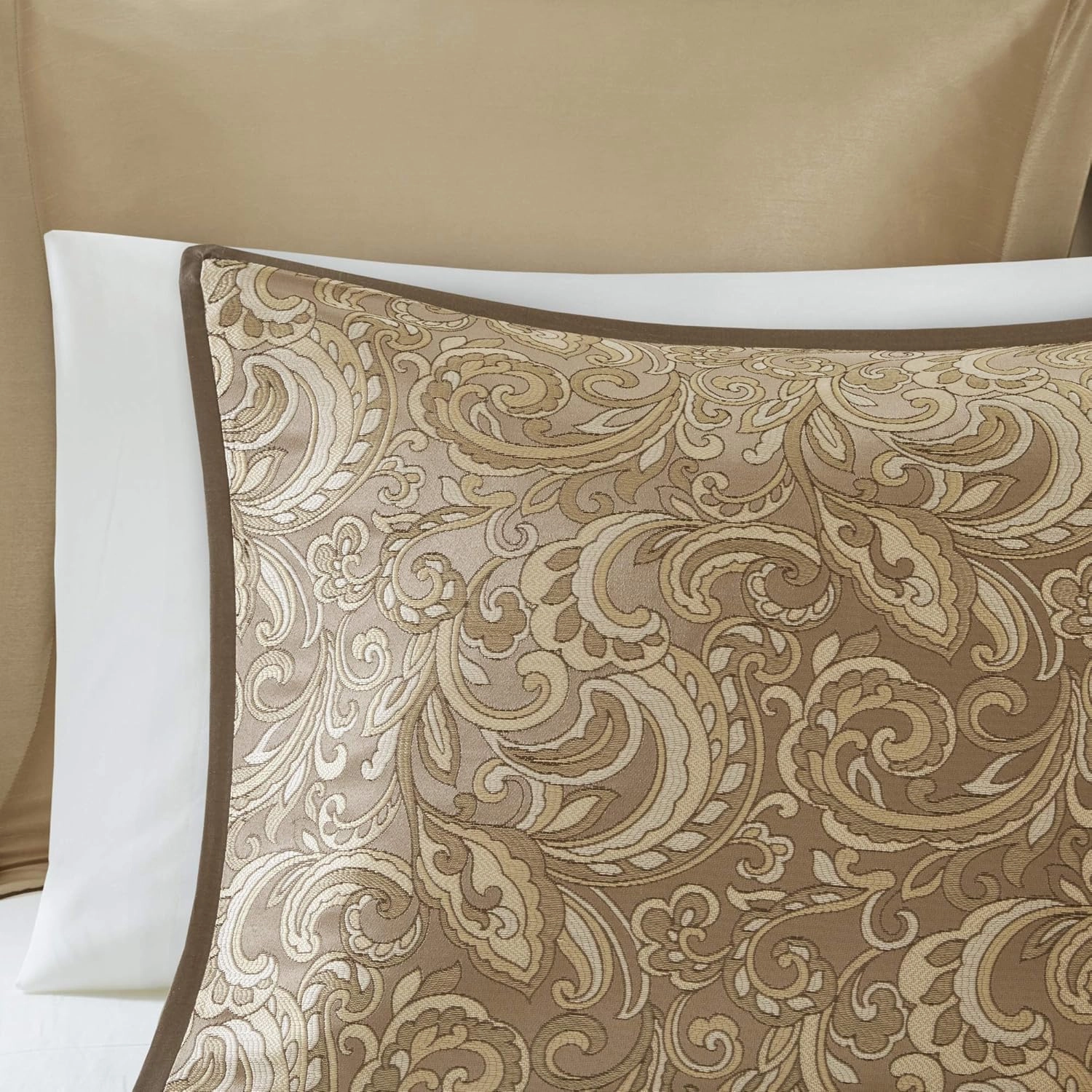 Madison Park Essentials Brystol 24 Piece Room in a Bag Faux Silk Comforter Jacquard Paisley Design Matching Curtains Down Alternative Hypoallergenic All Season Bedding-Set, King(104"x92"), Brown