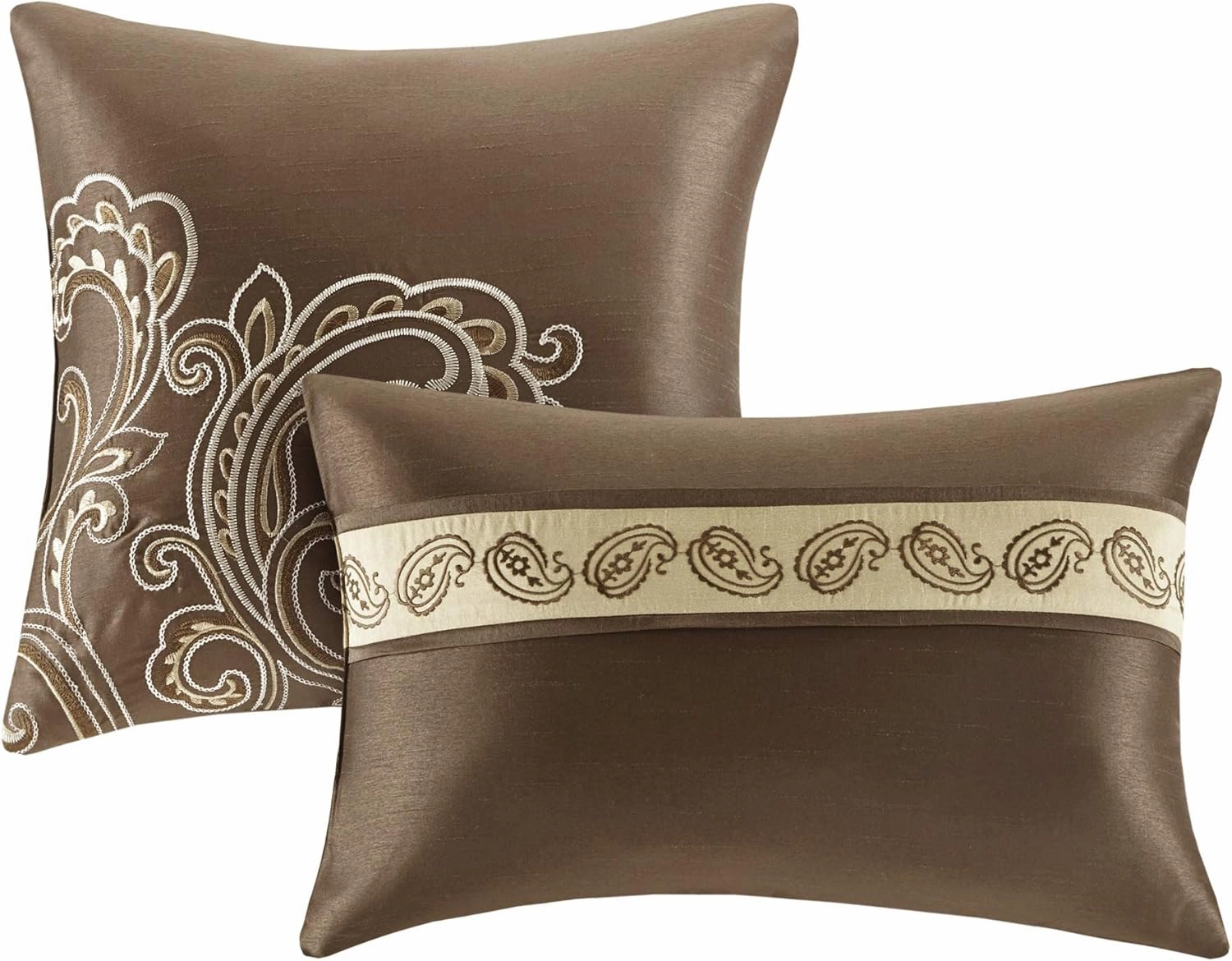 Madison Park Essentials Brystol 24 Piece Room in a Bag Faux Silk Comforter Jacquard Paisley Design Matching Curtains Down Alternative Hypoallergenic All Season Bedding-Set, King(104"x92"), Brown