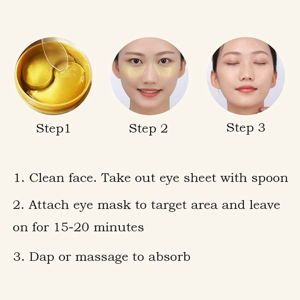 Magik 60-120Pcs Gold/Black Pearl/Seaweed Hydrogel Eye Patch Mask Gel Under Eye Pads (Gold, 2 Pack (120 Pcs))