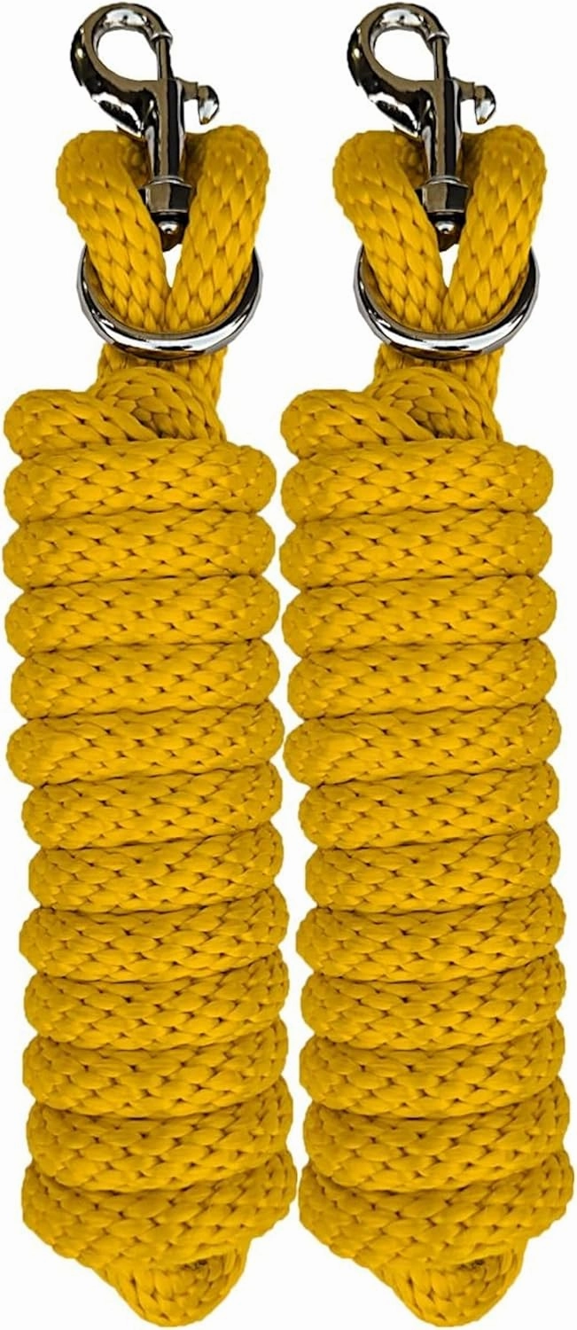 Majestic Ally Pack of 2 Solid Poly Lead Rope for Horses & Livestock – 10 Foot Long and 5/8 inch Thick - Replaceable Heavy-Duty Bolt Snap – Handmade – Soft, Broken in Feel (Yellow)