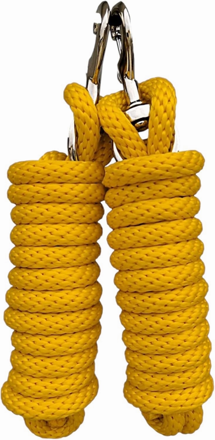 Majestic Ally Pack of 2 Solid Poly Lead Rope for Horses & Livestock – 10 Foot Long and 5/8 inch Thick - Replaceable Heavy-Duty Bolt Snap – Handmade – Soft, Broken in Feel (Yellow)